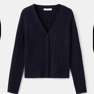 BNWT MANGO KNITTED BRAIDED CARDIGAN DARK NAVY SIZE 1X